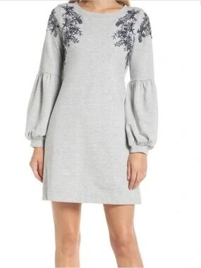 Lilly Pulitzer Heathered Grey sweatshirt dress with Puff Sleeves